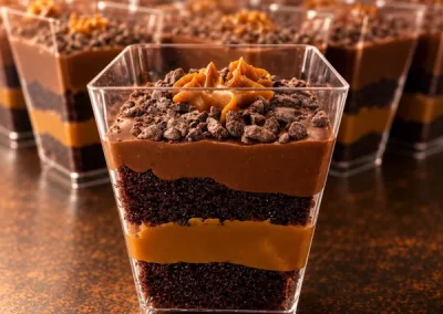 Gourmet chocolate brownie and caramel dessert cups catering in Fort Lauderdale