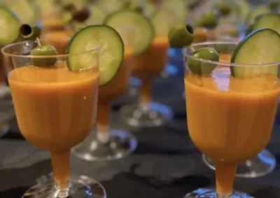 Refreshing Spanish gazpacho shooter cups appetizer catering